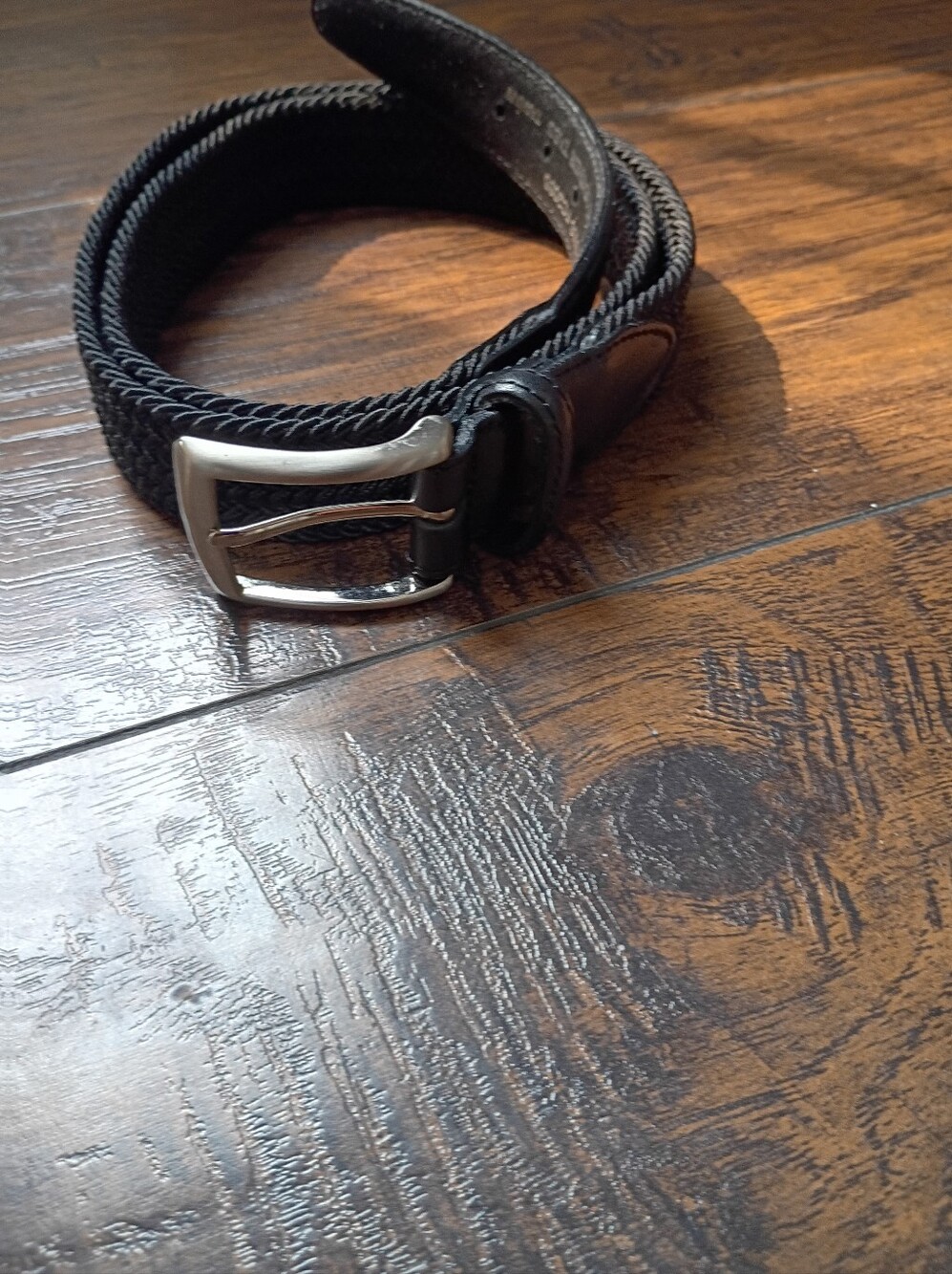 Classic Black Woven Men's Belt with Silver Buckle